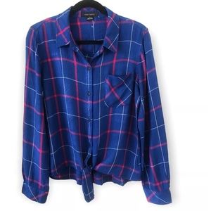 Sanctuary Plaid Tie Front Waist Soft Button Down Shirt Size M like new